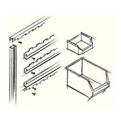 Sichtlagerkastenset H1000xB1010mm m. 7 Schienen m.Kästen 45xMK5 rot 12xMK4 blau