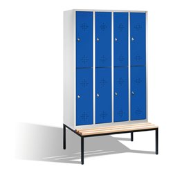 C+P Doppelstockspind Classic mit Sitzbank 8 Fächer Front Enzianblau Korpus Lichtgrau