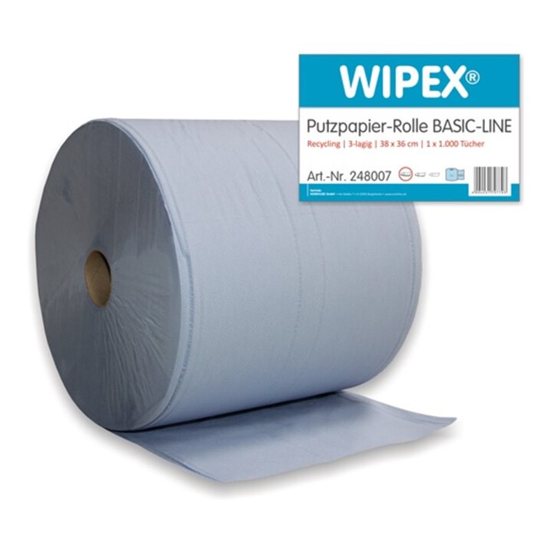Putztuchrolle blau 3-lagig LxB 380x360mm 1000Abrisse/Rolle