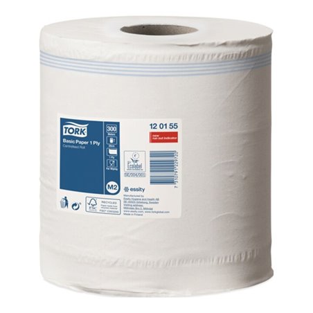 Handtuchrollen TORK Stand.Tü.,1-lag.,unperfor. weiß L300ca.mxB200ca.mm 6RL./VE