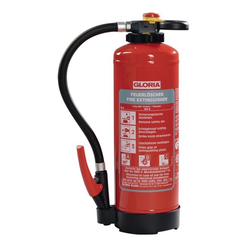 Gloria Pulverfeuerlöscher 6kg aufladb.Brandkl.43 A 233 B C m.Wandh.