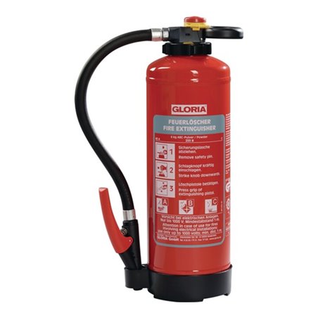 Gloria Pulverfeuerlöscher 6kg aufladb.Brandkl.43 A 233 B C m.Wandh.