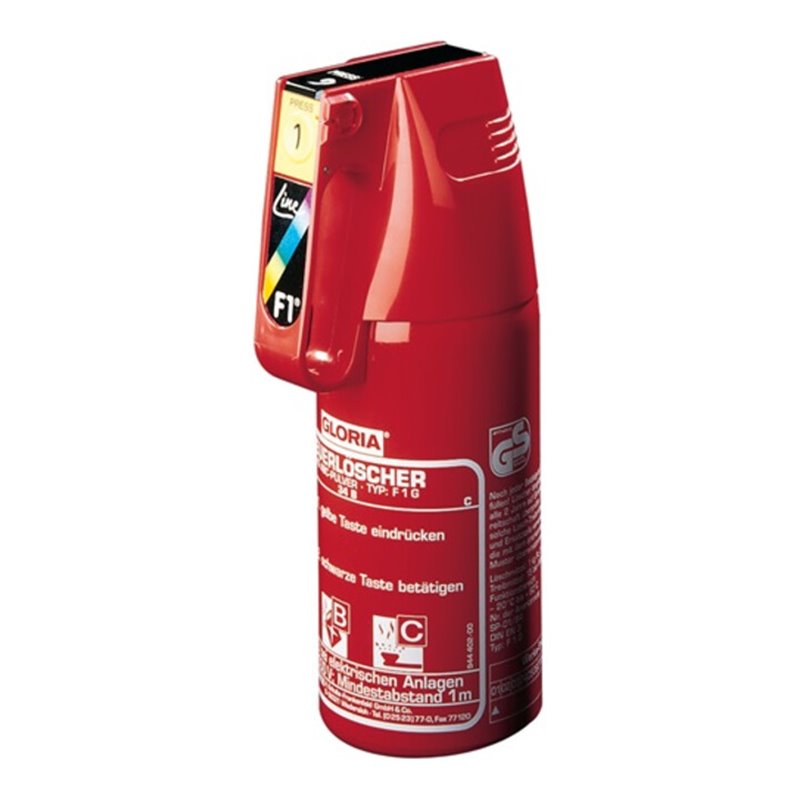 Gloria Pulverfeuerlöscher 1kg m.Dauerdruck Brandkl.8 A 34 B C o.Manometer,m.Halter