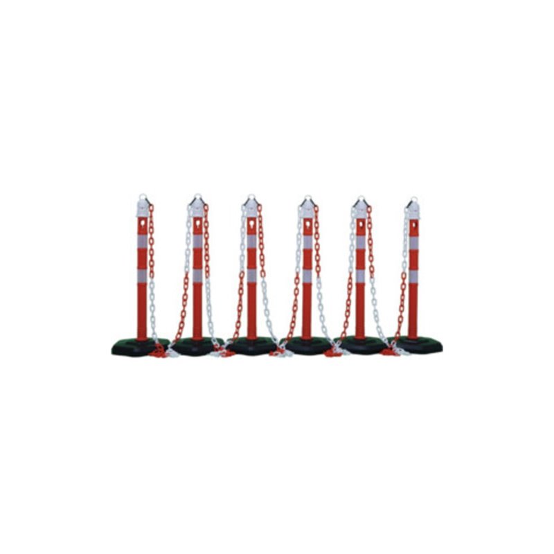Sperrpfostenset PU rot/weiß 6 Pfosten u.5 Ketten D.63xH.1000 z. Aufstellen m.Öse