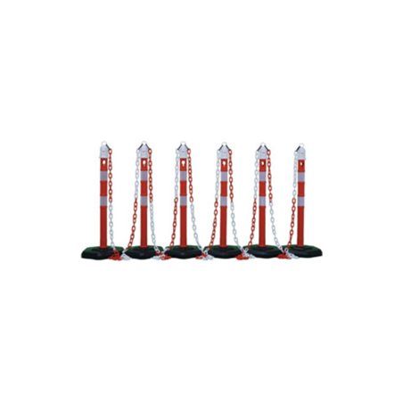 Sperrpfostenset PU rot/weiß 6 Pfosten u.5 Ketten D.63xH.1000 z. Aufstellen m.Öse