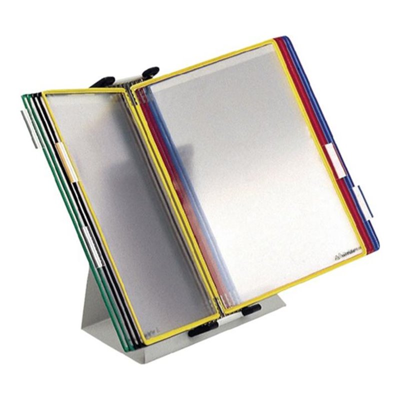 Tischständer A4 grau aus Metall mit 10 Sichttafeln A4 sortiert