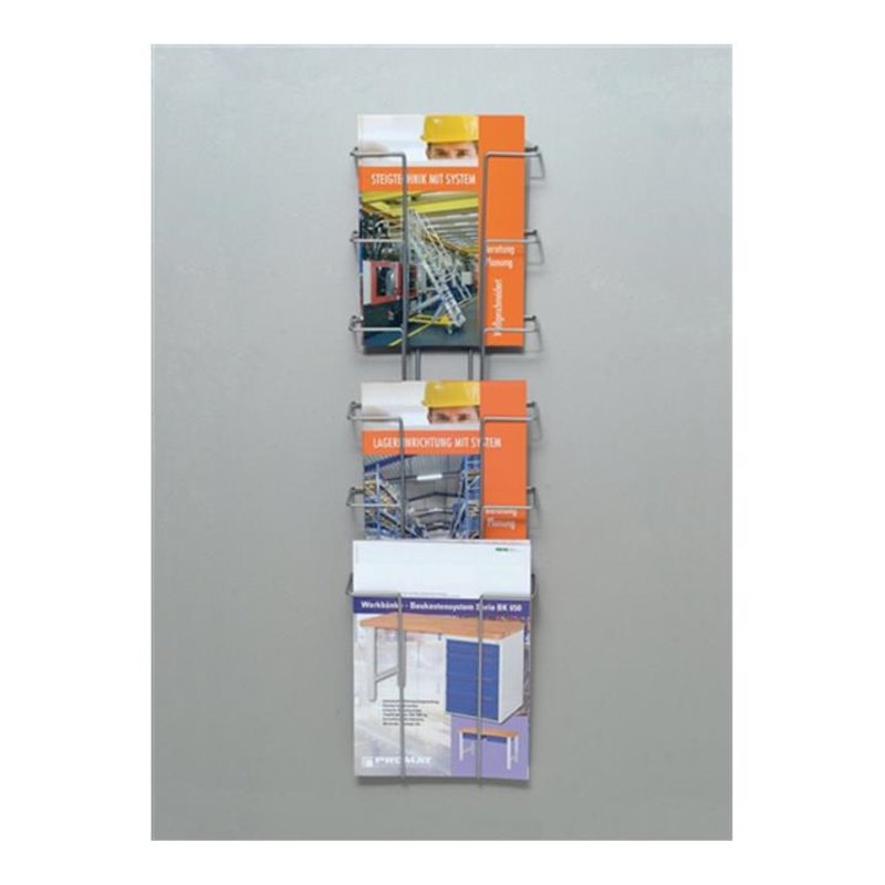 Prospekthalter 6 Fächer DIN A4 f.Wandbefestigung H774xB235xT75mm Draht silber