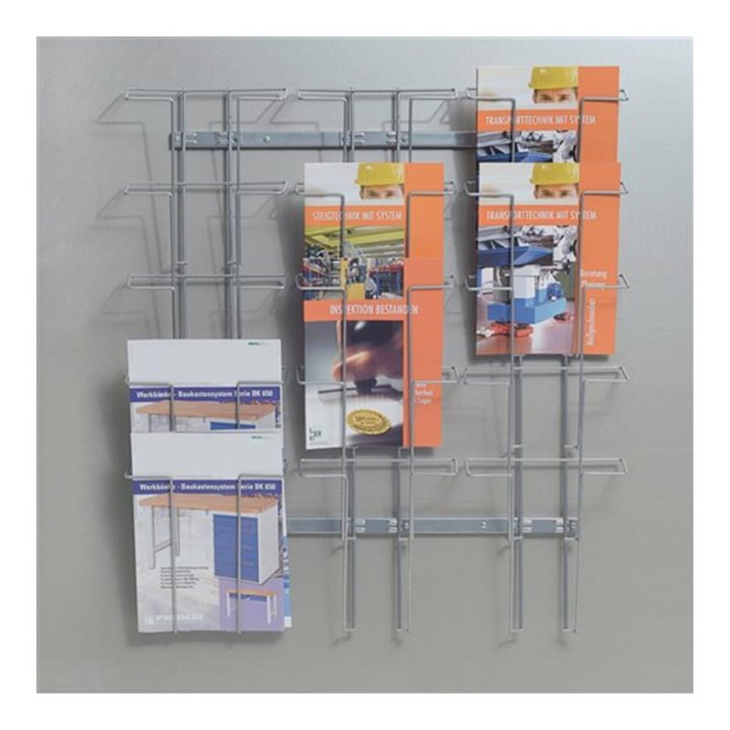 Prospekthalter 15 Fächer DIN A4 f.Wandbefestigung H780xB710xT75mm Draht silber