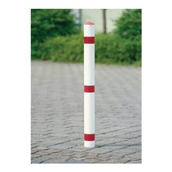 Sperrpfosten STA rot-weiß D.76mm Mit Dreikantschloss u.Bodenhülse m.Spitzkappe