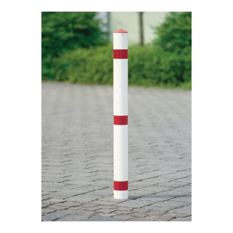Sperrpfosten STA rot-weiß D.76mm Mit Dreikantschloss u.Bodenhülse m.Spitzkappe