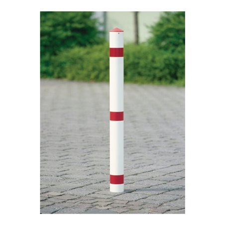 Sperrpfosten STA rot-weiß D.76mm Mit Dreikantschloss u.Bodenhülse m.Spitzkappe