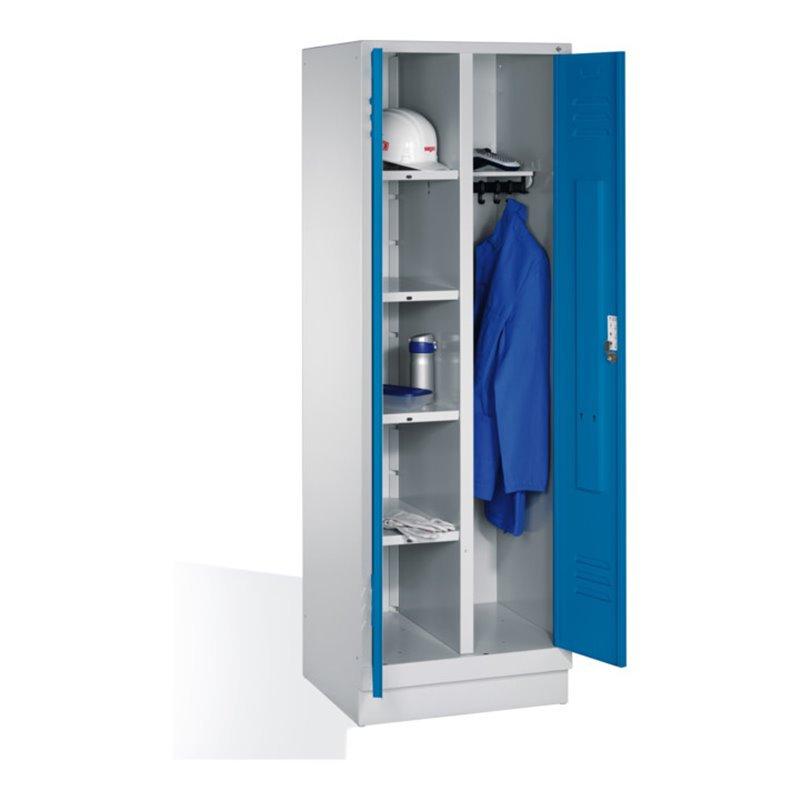 C+P Wäsche-Spind Classic auf Sockel, 2 Abteile, H1850xB610xT500mm Front Lichtblau Korpus Lichtgrau