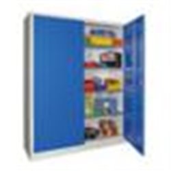 Flügeltürenschrank, Vollblechtüren, 4 verzinkte Böden, BxTxH 1200x600x1950 mm, Korpus und Front RAL  5015 himmelblau