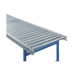 Schwerlast-Rollenbahn mit Stahlrohrrollen, Bahnbreite 1000 mm, Gesamtbreite 1080 mm, Achsabstand 130  mm, Kurve 90 Grad