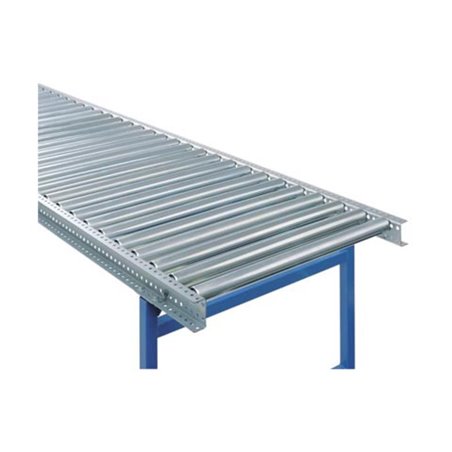 Schwerlast-Rollenbahn mit Stahlrohrrollen, Bahnbreite 1000 mm, Gesamtbreite 1080 mm, Achsabstand 130  mm, Kurve 90 Grad