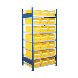 Ordnungsregal, Schraubsystem, Anbaufeld, 7 Fachböden, Anzahl Kästen: 21xGr. 2,  BxTxH 1000x600x2000 mm