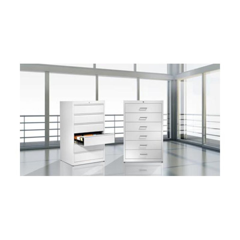 Karteischrank, BxTxH 552x600x1350 mm, zweibahnig, 6 Schubladen, Selbsteinzug, Griffleiste,  lichtgrau