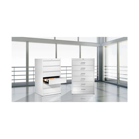 Karteischrank, BxTxH 552x600x1350 mm, zweibahnig, 6 Schubladen, Selbsteinzug, Griffleiste,  lichtgrau