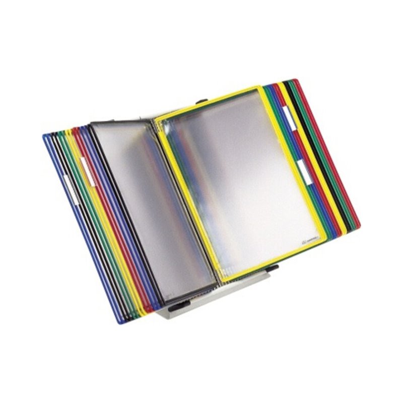 Tischständer A4 grau aus Metall mit 30 Sichttafeln A4 sortiert