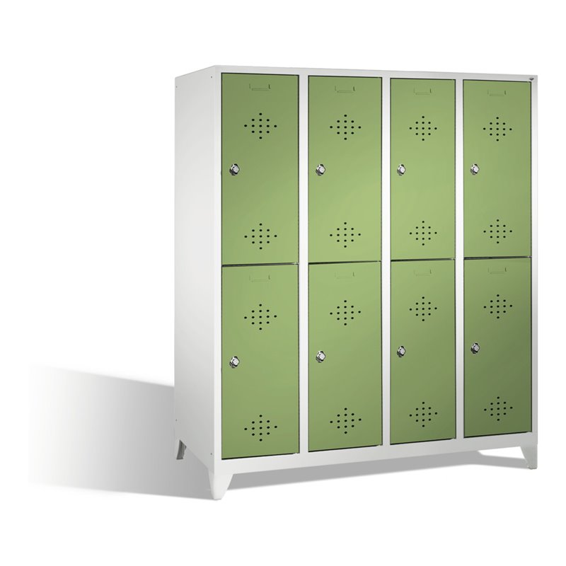 C+P Doppelstockspind Classic auf Füßen 8 Fächer Front Resedagrün Korpus Lichtgrau