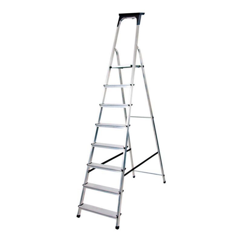 Haushaltsleiter Aluminium mit Arbeitsschale 8 Stufen Plattformhöhe 1,62m