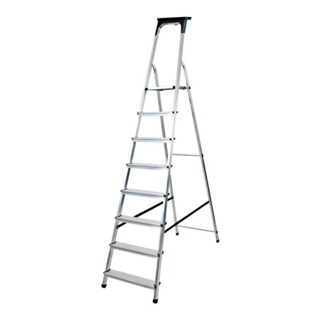 Haushaltsleiter Aluminium mit Arbeitsschale 8 Stufen Plattformhöhe 1,62m