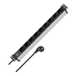 Alu-Line 19' Steckdosenleiste für Schaltschränke 9-fach schwarz/silber 2m H05VV-F 3G1,5 ohne Schalter