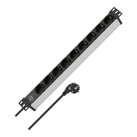 Alu-Line 19' Steckdosenleiste für Schaltschränke 9-fach schwarz/silber 2m H05VV-F 3G1,5 ohne Schalter