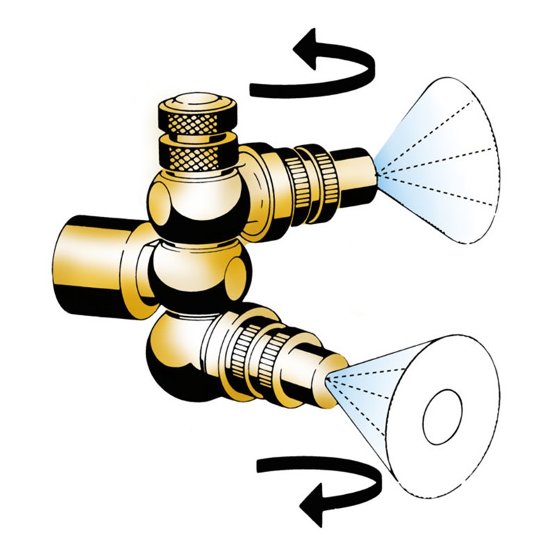 MESTO Doppelte Schwenkdüse, mit 2 Hohlkegeldüsen 1,1mm-Bohrung