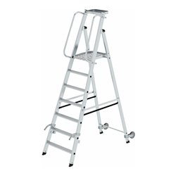 MUNK Aluminium-Stufenstehleiter einseitig begehbar mit Rollen und Griff