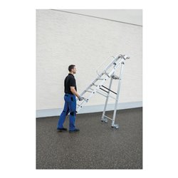 MUNK Aluminium-Stufenstehleiter einseitig begehbar mit Rollen und Griff