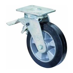 Lenkrolle mit Rad-/Totalfeststeller, Kugellager, Platte, 100, schwarz 