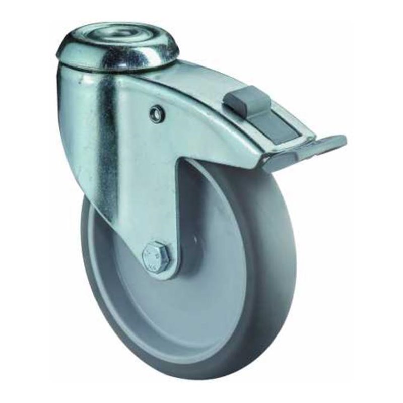 Lenkrolle mit Totalfeststeller, Gleitlager, Mittelloch, 150, grau 