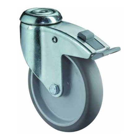 Lenkrolle mit Totalfeststeller, Gleitlager, Mittelloch, 150, grau 