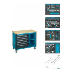 HAZET Fahrbare Werkbank mit Nkw-Sortiment 179W-7/128 Schubladen flach: 6 x 80 x 527 x 398 mm Schubladen hoch: 1 x 165 x 527 x 39