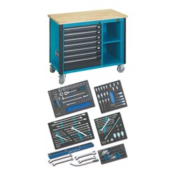 HAZET Fahrbare Werkbank mit Nkw-Sortiment 179W-7/128 Schubladen flach: 6 x 80 x 527 x 398 mm Schubladen hoch: 1 x 165 x 527 x 39