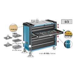 HAZET Werkstattwagen Assistent 179XXL-6 Schubladen flach: 3 x 80 x 871 x 398 mm Schubladen hoch: 3 x 165 x 871 x 398 mm
