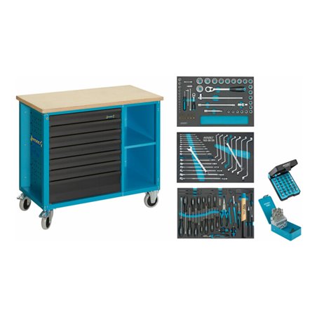 HAZET Fahrbare Werkbank mit Sortiment 177W-7/169 Schubladen flach: 6 x 80 x 527 x 348 mm Schubladen hoch: 1 x 165 x 527 x 348 mm