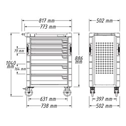HAZET Werkstattwagen Assistent 179-7-RAL3020 Schubladen flach: 5 x 80 x 527 x 398 mm Schubladen hoch: 2 x 165 x 527 x 398 mm