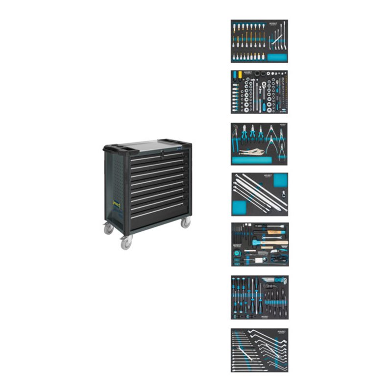 HAZET Werkstattwagen Assistent mit Sortiment 179XL-8-VW/243 Schubladen flach: 7 x 80 x 694 x 398 mm Schubladen hoch: 1 x 165 x 6