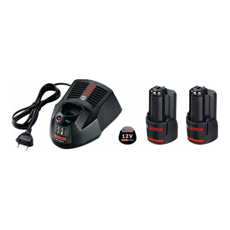 Bosch Akku Starter-Set: 2 x GBA 12 Volt, 2,5 Ah O-B und GAL 1230 CV