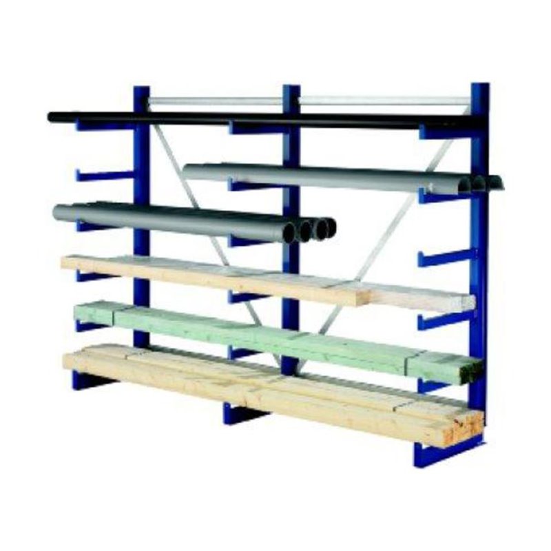 Meta Kragarmregal Atlas ST doppelseitig 3 Ständer 2000 x 500 x 2700 mm Tiefe + 2 x 5 Arme enzianblau