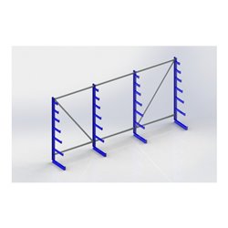 Meta Langgutregal System ATLAS ST doppelseitig 3 Ständer Enzianblau 2000 x 500 x 2700 mm 2 x 500 mm bis 150 mm