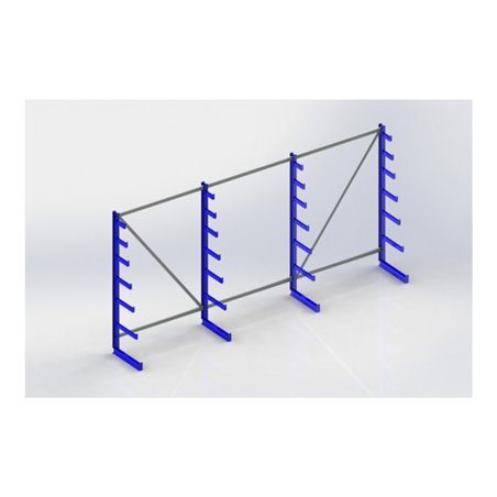 Meta Langgutregal System ATLAS ST doppelseitig 3 Ständer Enzianblau 2000 x 500 x 2700 mm 2 x 500 mm bis 150 mm