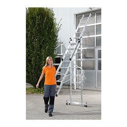Günzburger Aluminium-Mehrzweckleiter 3-teilig rollbar-Traverse 3 x 11 Sprossen