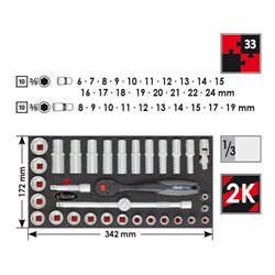 VIGOR 1/3 Weichschaumeinlage 3/8″-Satz  V2606 ∙ Vierkant hohl 12,5 mm (1/2 Zoll) ∙ Anzahl Werkzeuge: 33