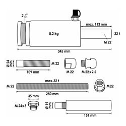 VIGOR Druck- und Zug-Hydraulikzylinder 32 t V2874 Anzahl Werkzeuge: 8